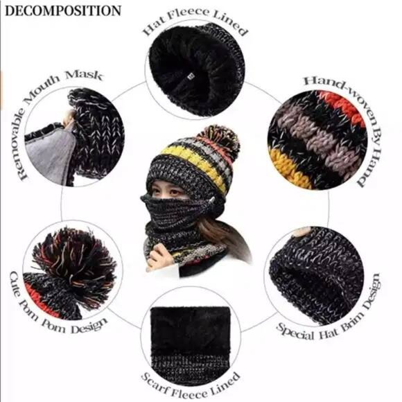 Black Winter Hat + Face Mask + Scarf main image 4